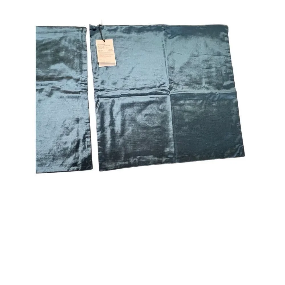 Lot of 2 West Elm Teal Blue Crushed Velvet Throw Pillow Covers NWT